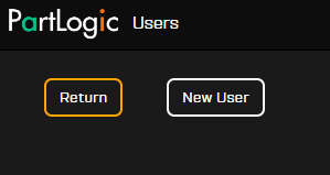 Users screen with Return and New User buttons