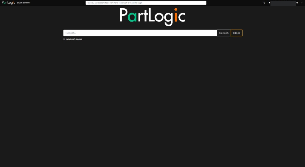 PartLogic portal Stock Search screen