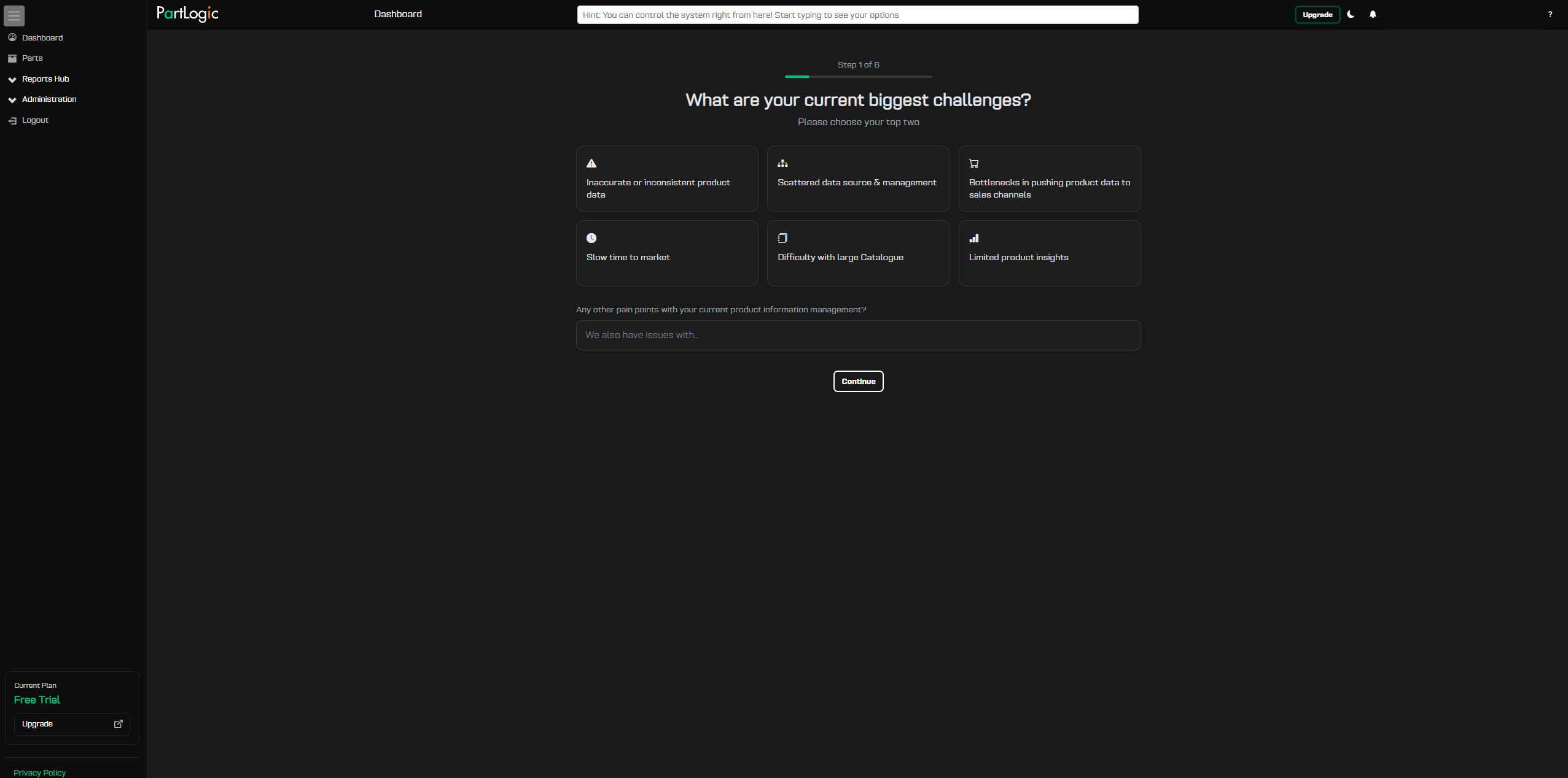 PartLogic portal home with sidebar navigation after onboarding