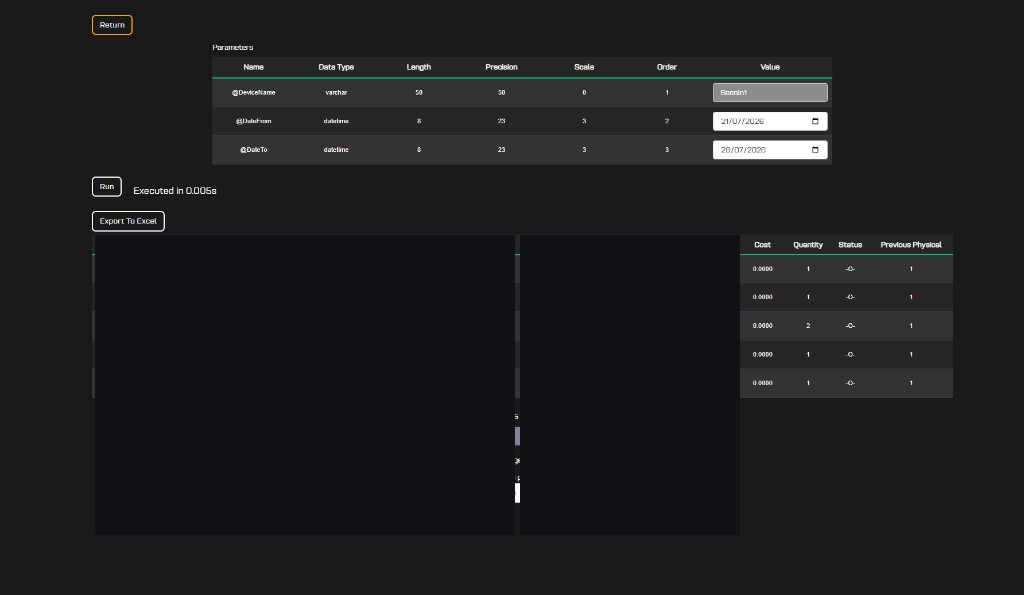 Debit report results table after running