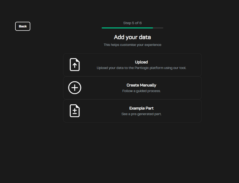 PartLogic onboarding add your data options