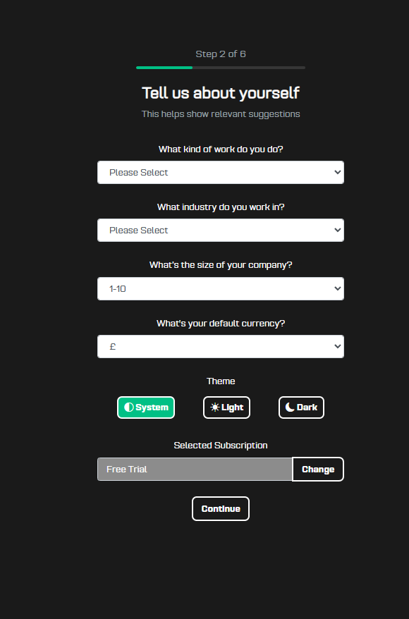 PartLogic onboarding step 2: company profile form
