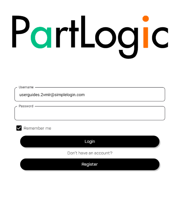 PartLogic mobile app sign-in screen