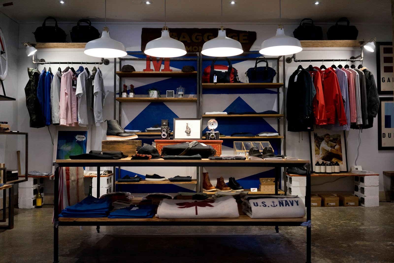 Organised retail product displays in a bright store
