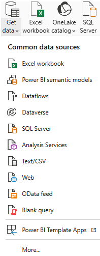 Power BI Get data dropdown with Blank query highlighted below Web